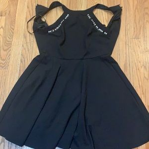 Black Flowy Dress with Pearl lined up top Button and Zip up back